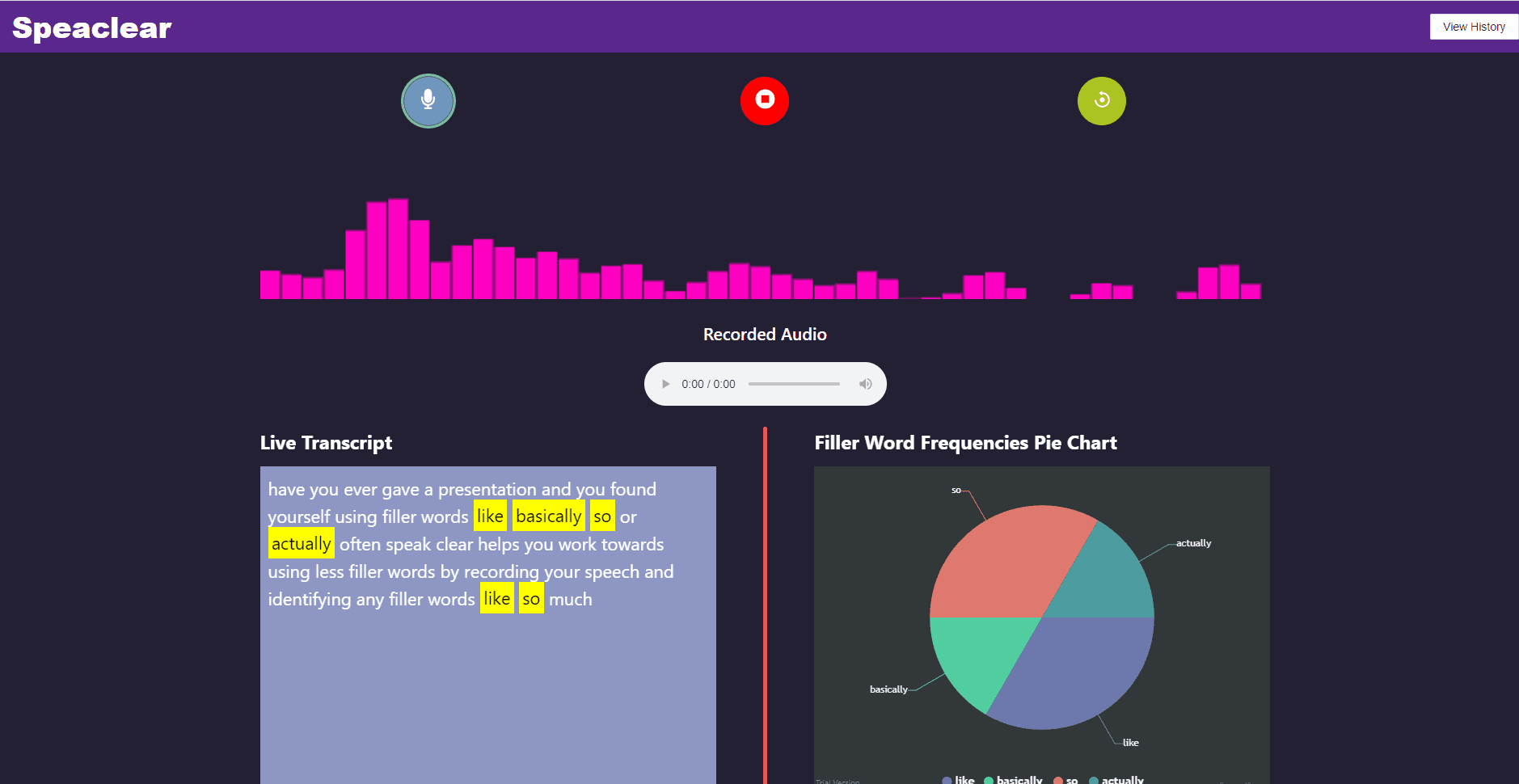Speaclear: Improve public speaking by identifying filler word usage